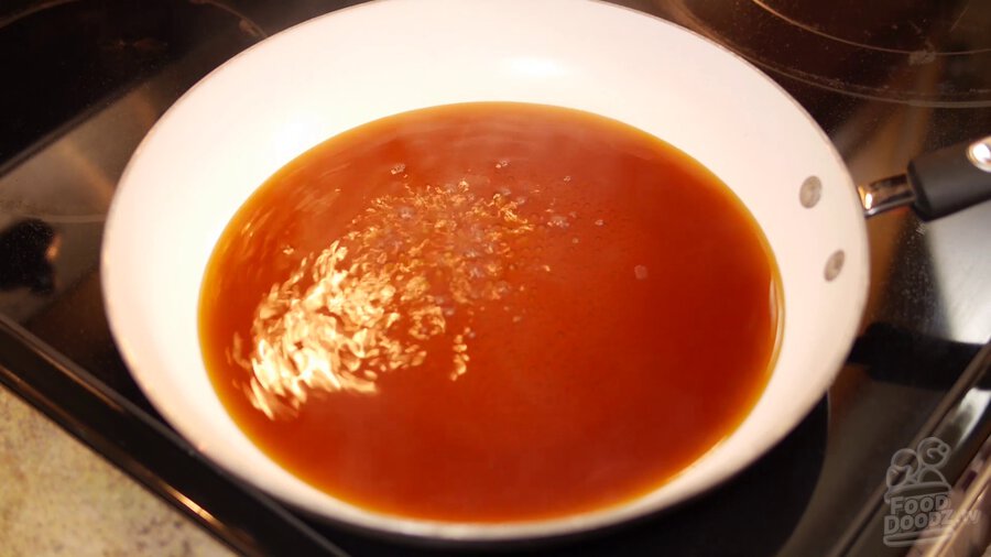 sauce mixture is simmered over medium heat in non-stick skillet
