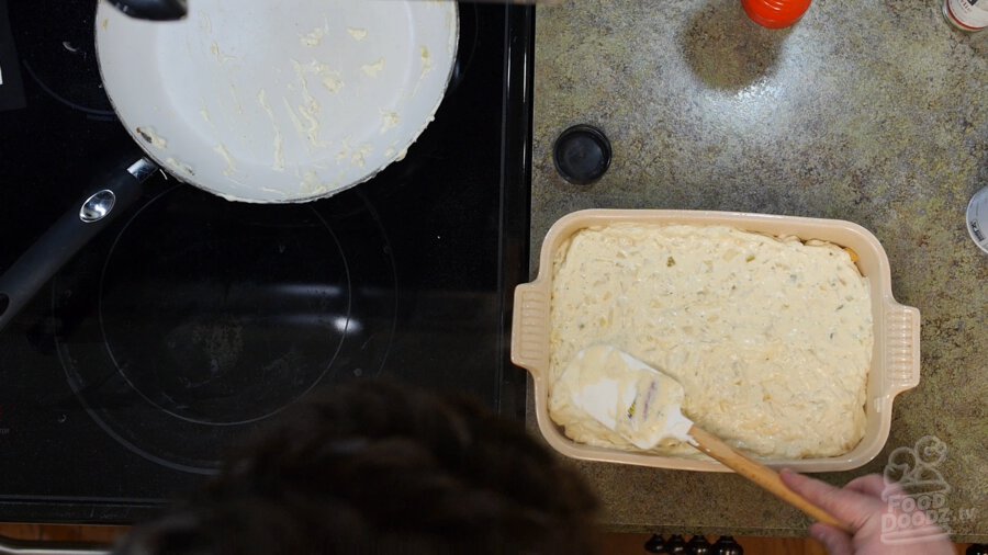 casserole sauce mixture spread evenly over frozen hashbrowns