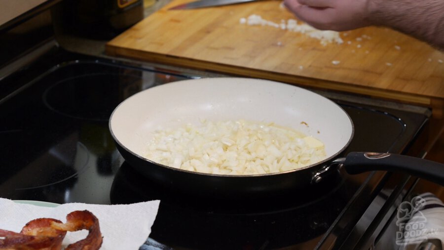 diced onions added to hot butter