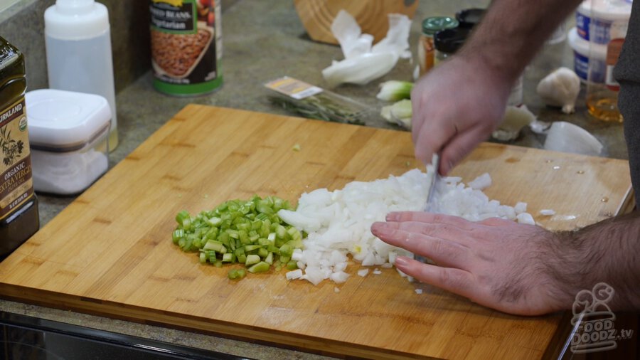 Chopped up onions and bell peppers