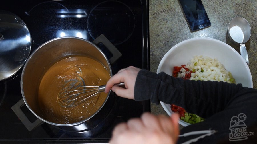 Final stage of roux, milk chocolate or dark peanut butter