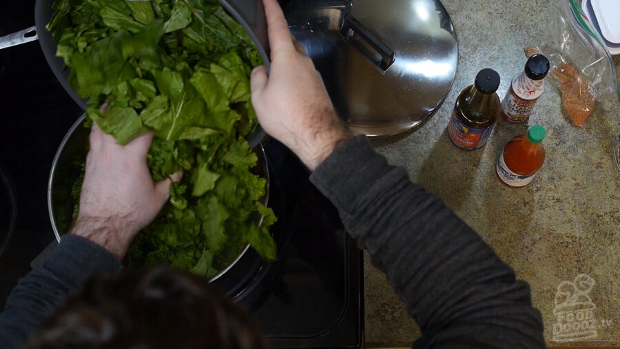 too many greens being added to a pot