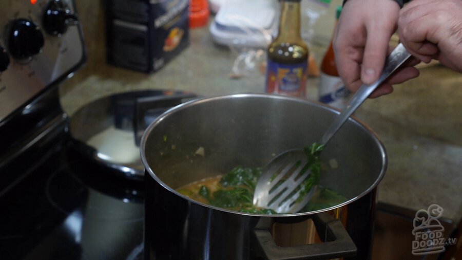 greens wilted down in pot after about 2 minutes