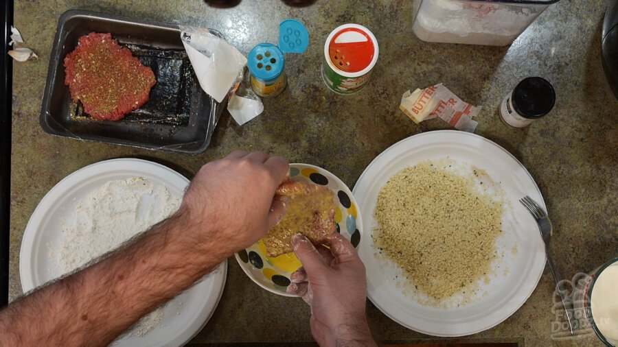 Floured steak well coated in egg