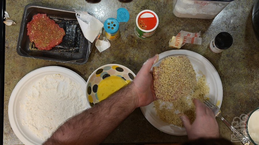 Steak coated well with the panko