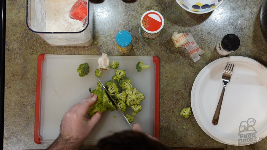 Chopping up broccoli