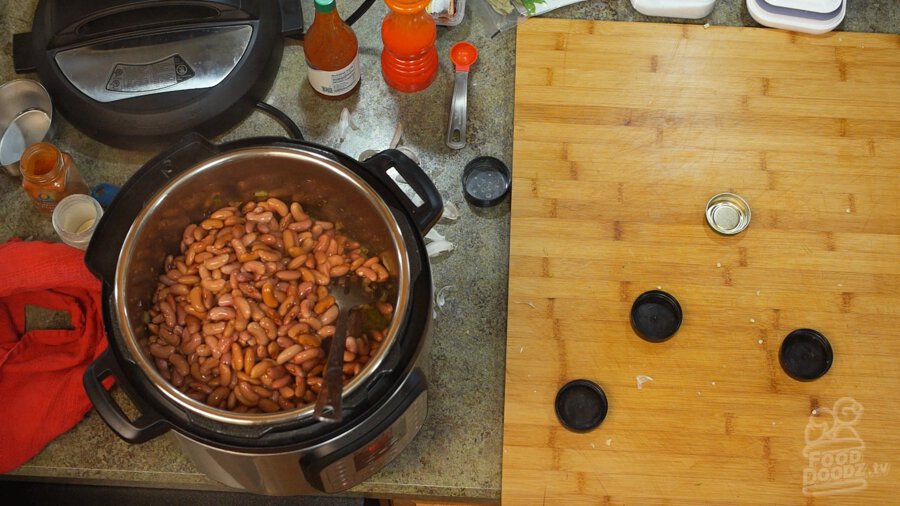 beans added to pot