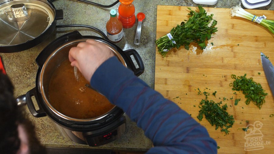 Seasoning the simmered beans