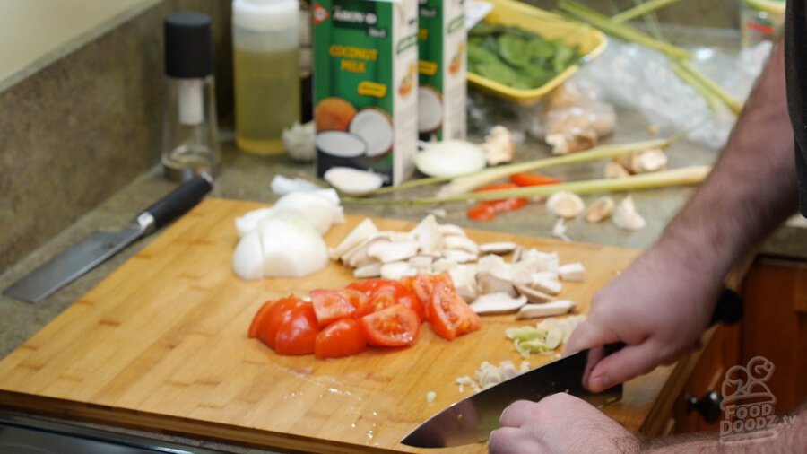 Cutting up ginger