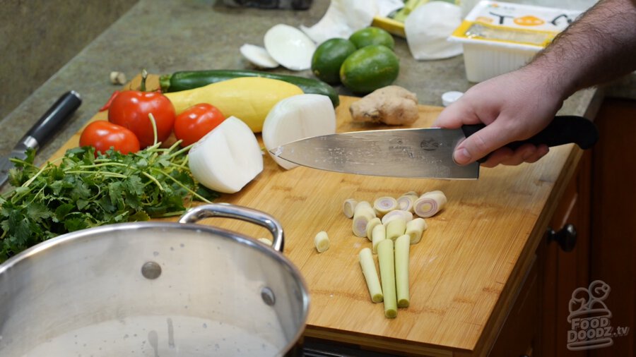 Cutting up lemongrass