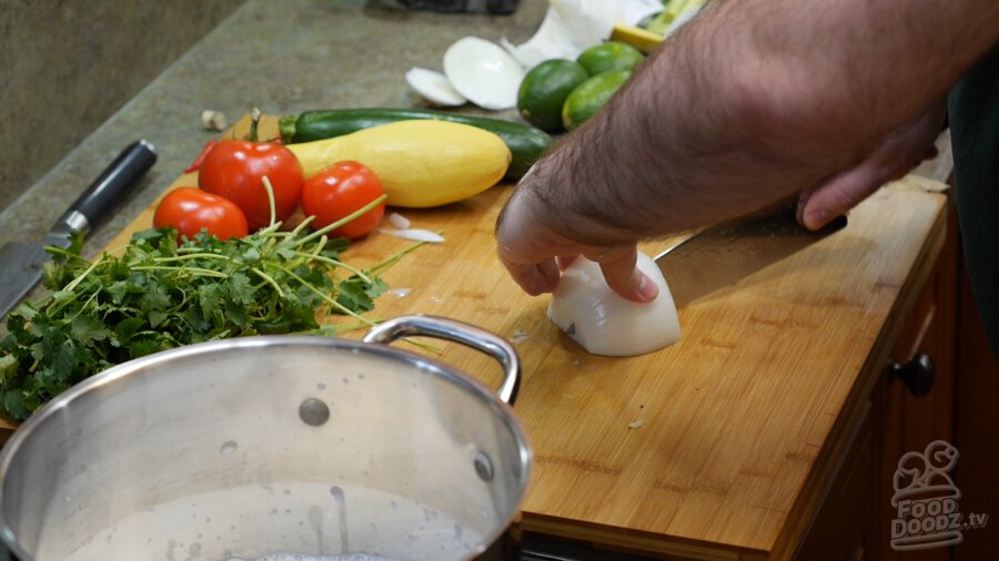 Cutting up onion