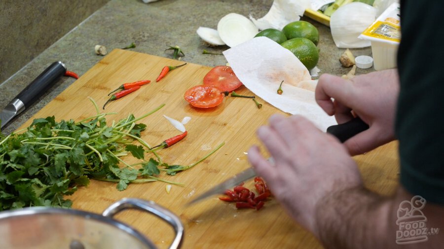 Roughly chopping chiles