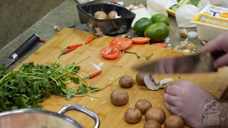 Slicing mushrooms up