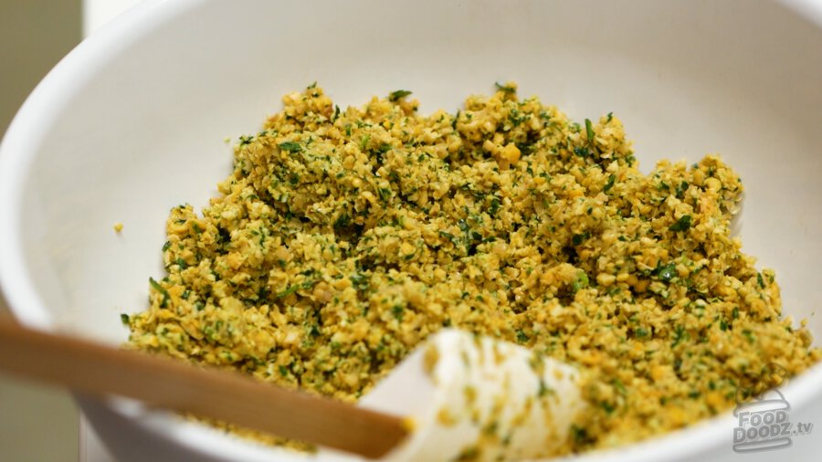 Our finished falafel mixture