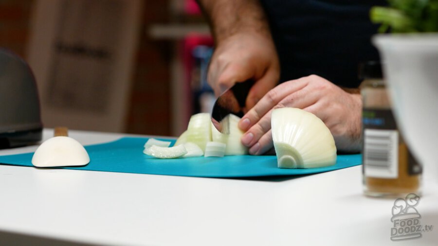 Rough chopping onion for the food processor