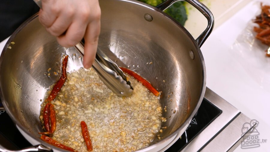 Frying the dried chiles