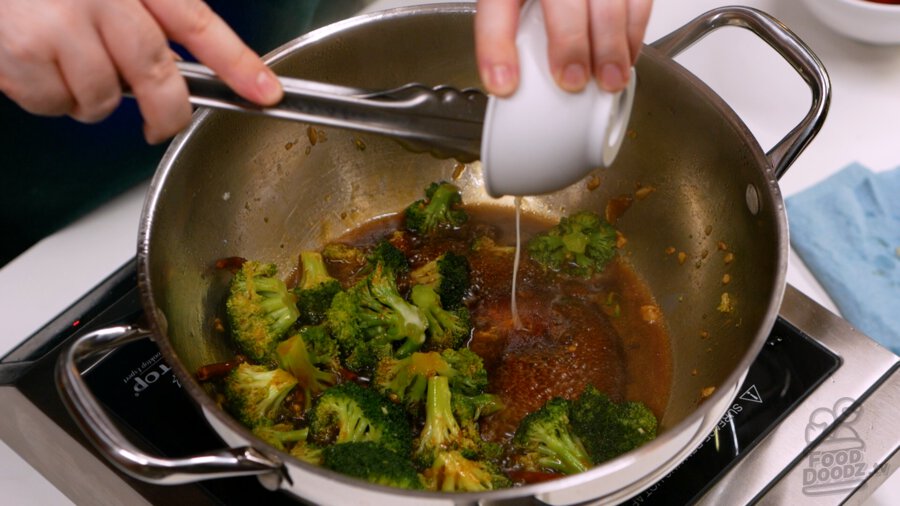 Adding cornstarch slurry to pan