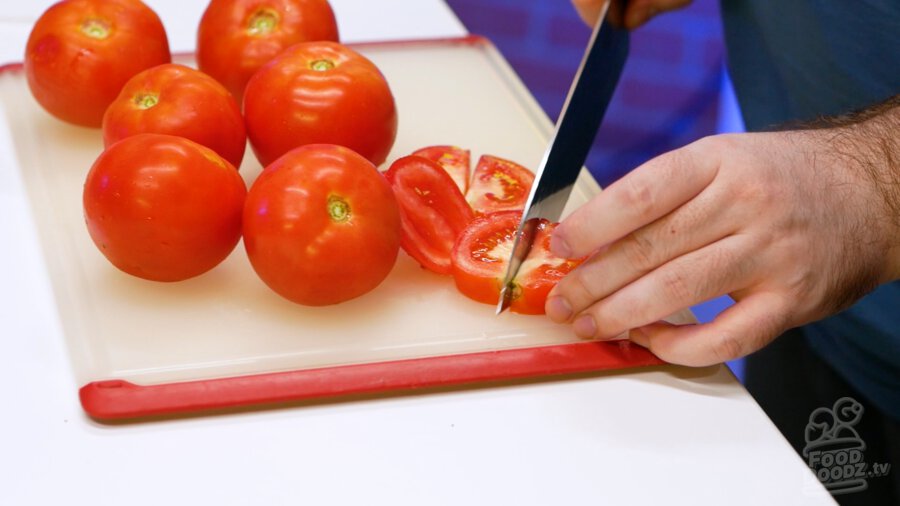 Chopping up tomatoes