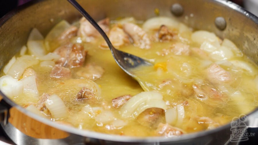 mixing up pan well to dissolve the bouillon paste