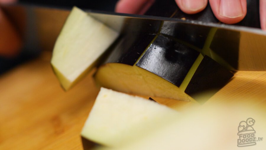 cutting eggplant up