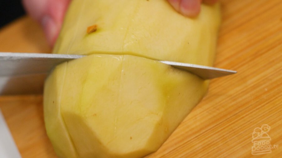 Cutting up potato