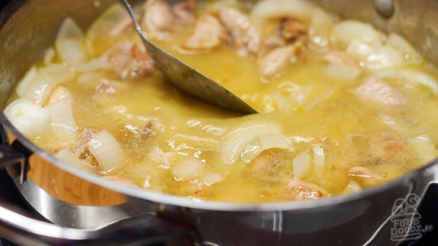 mixing up pan well to dissolve the bouillon paste