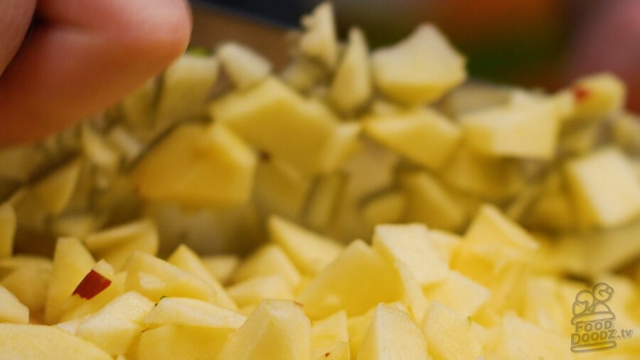 Finely chopping apple