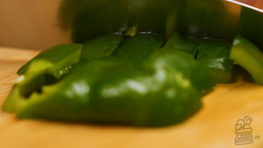 cutting up bell pepper