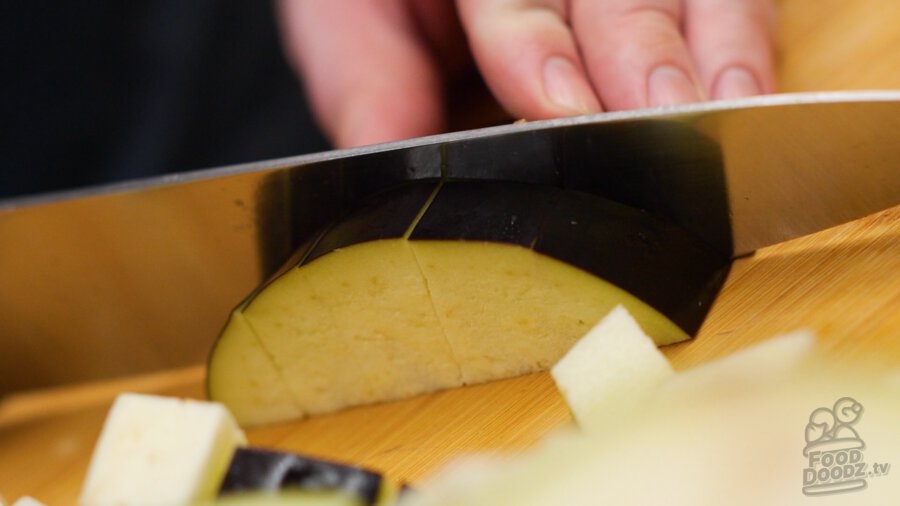 cutting eggplant up