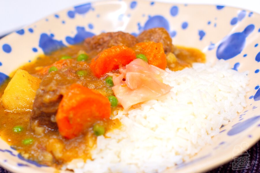 A bowl of our delicious scratch-made Japanese beef curry.