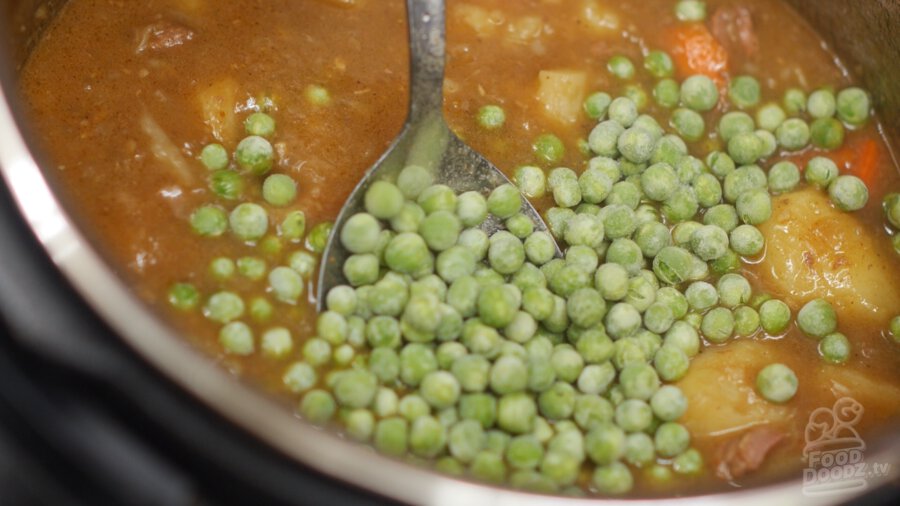 adding frozen peas